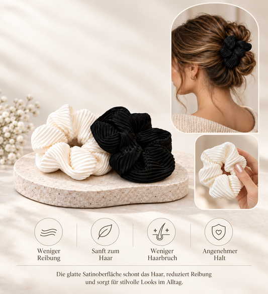 Satin Scrunchies – Black & White | 2er Set